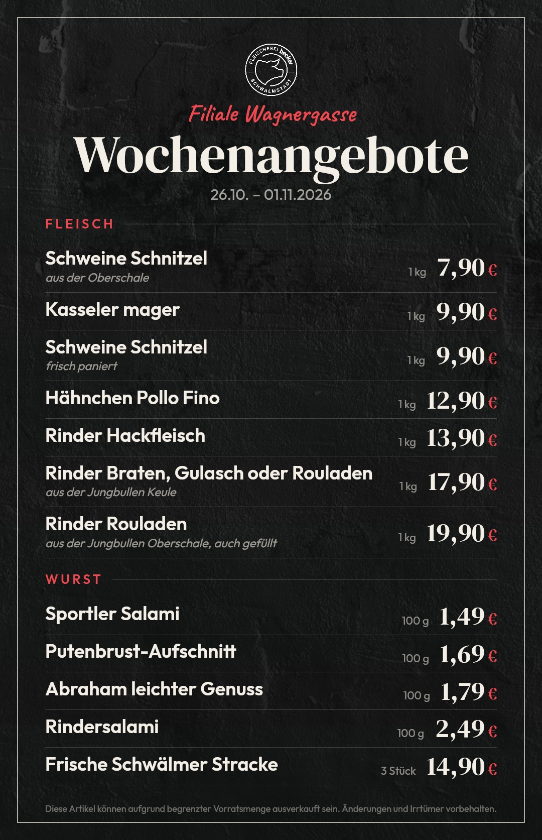 Wochenangebote Filiale Wagnergasse Schwalmstadt